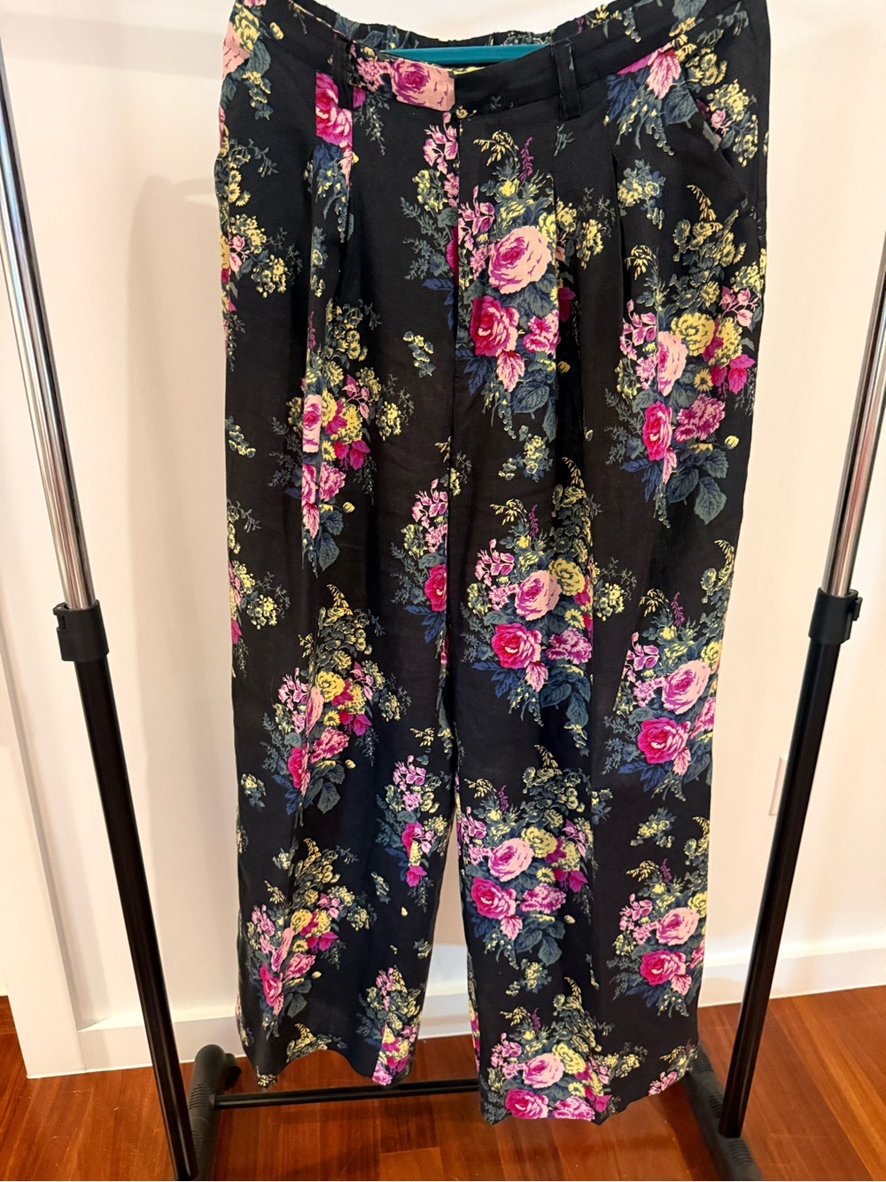 Maeve Black Floral Wide-Leg Trousers - Tall!
